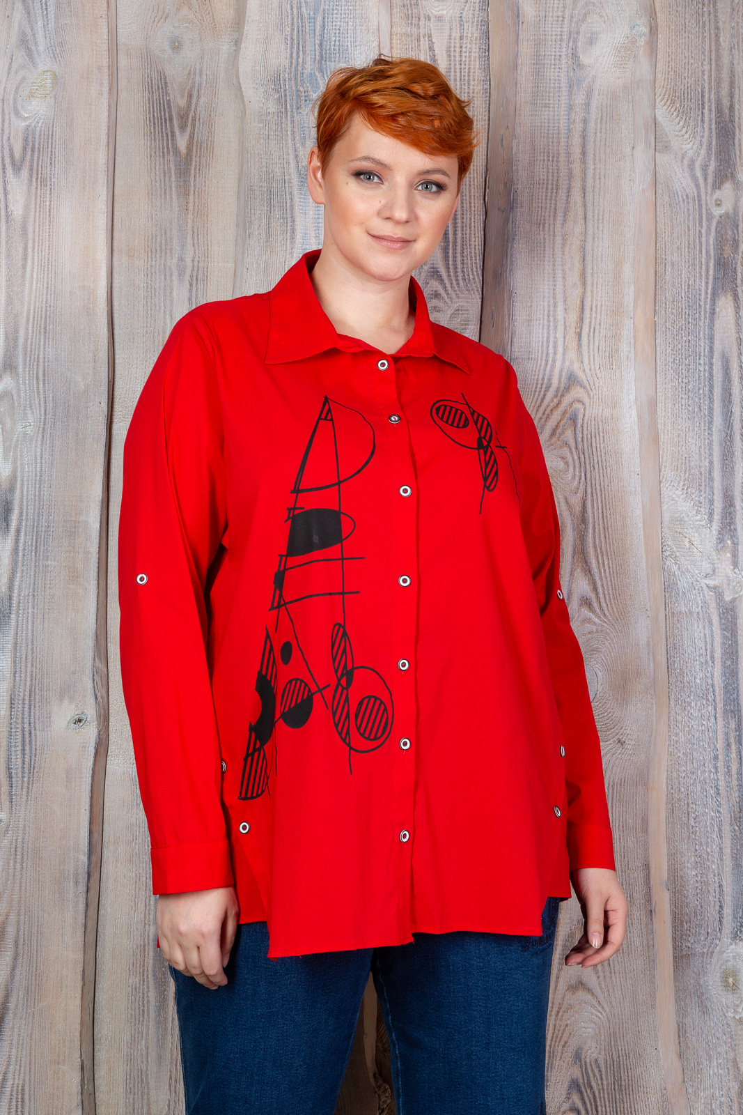 Рубашка женская Полное Счастье Geometry красная 52 RU