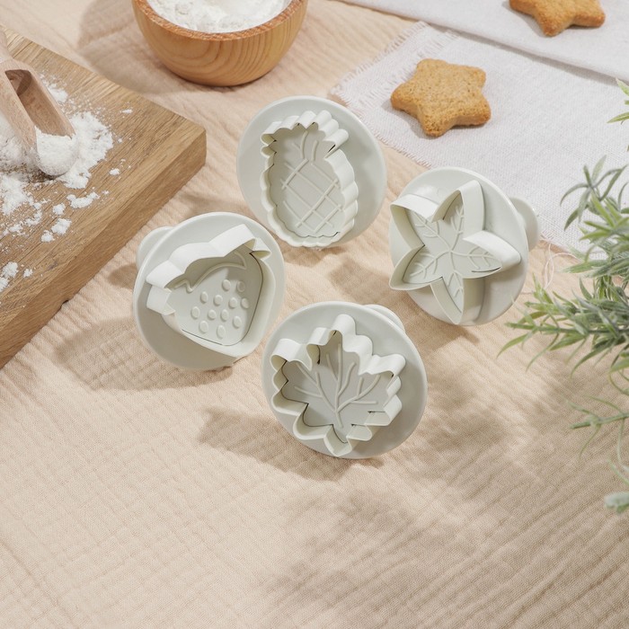 

Набор плунжеров кондитерских Доляна «Тропики», 4 шт, Белый