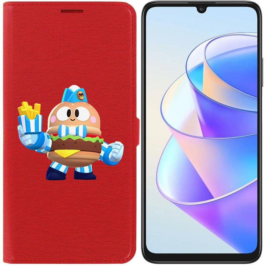 

Чехол-книжка Krutoff Eco Book для Honor X7a Brawl Stars-Бургер Лу (красный)