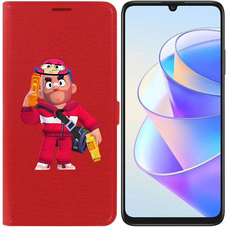 

Чехол-книжка Krutoff Eco Book для Honor X7a Brawl Stars-Красавчик Кольт (красный)