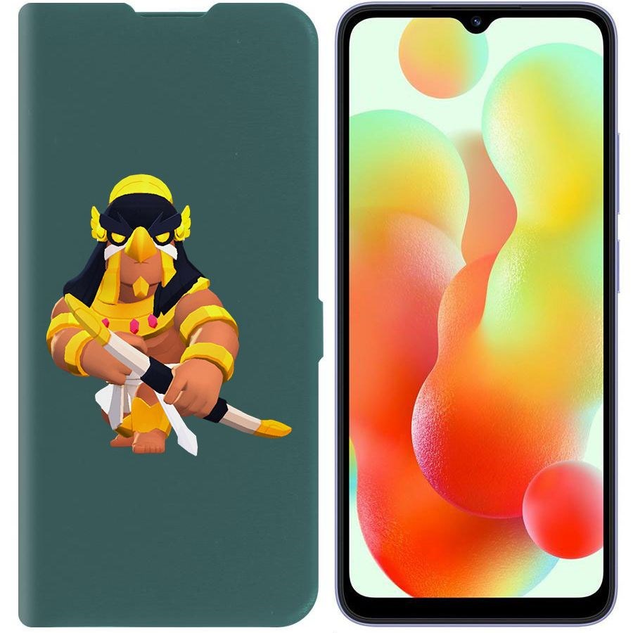 

Чехол-книжка Krutoff Eco Book для Xiaomi Redmi 12C Brawl Stars-Бо Хорус (зелёный опал)