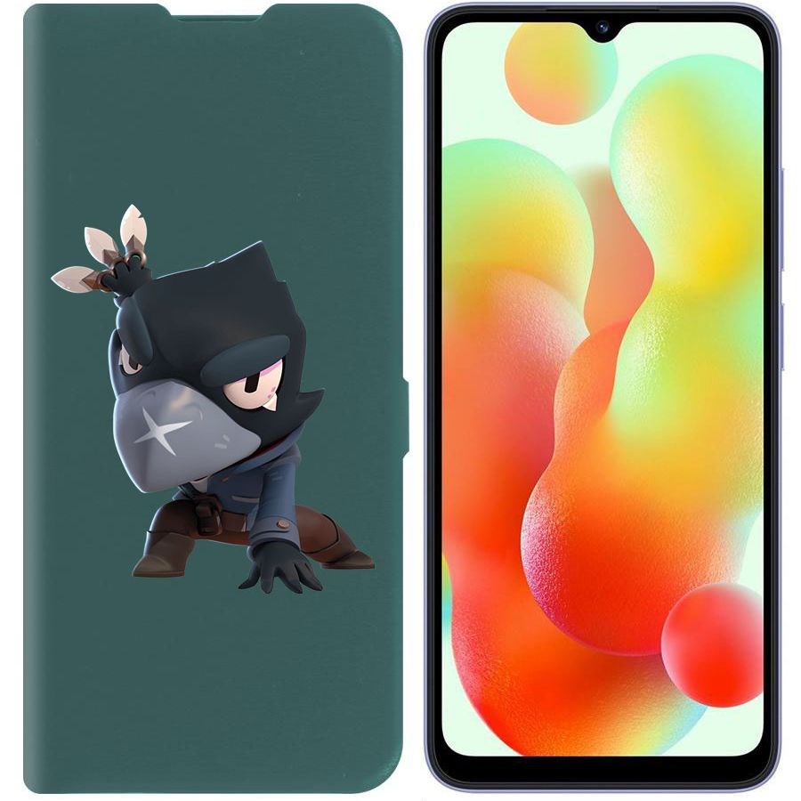 

Чехол-книжка Krutoff Eco Book для Xiaomi Redmi 12C Brawl Stars-Ворон (зелёный опал)