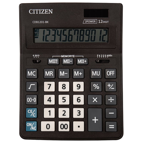 Калькулятор настольный Citizen BUSINESS LINE CDB1201BK (205x155 мм), 12 разрядов, 2 шт