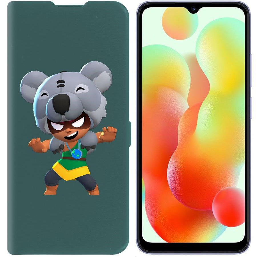 

Чехол-книжка Krutoff Eco Book для Xiaomi Redmi 12C Brawl Stars-Нита Коала (зелёный опал)