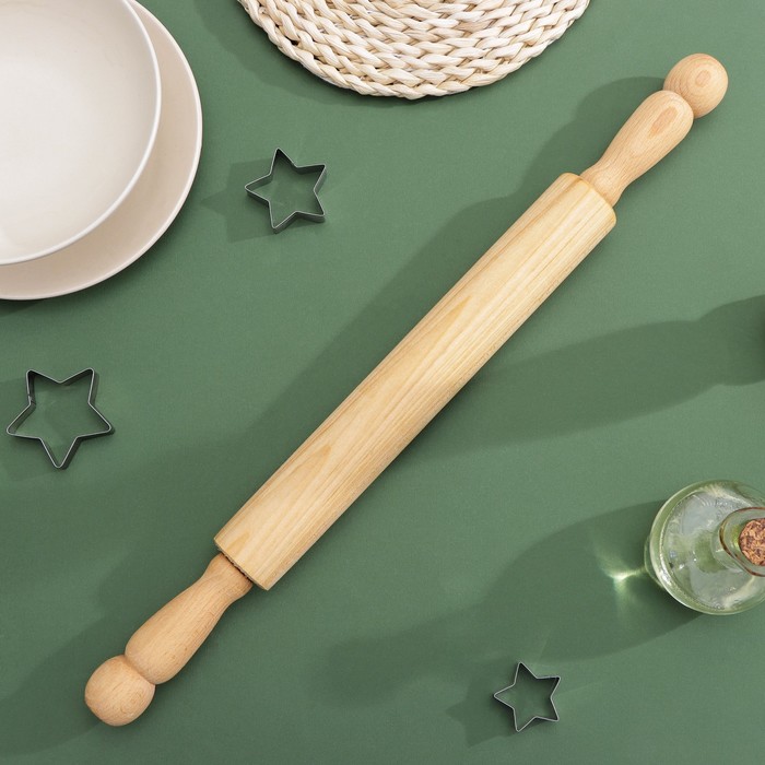 

Скалка с вращающимися ручками, 50x4,2 см, бук, Бежевый, Кухонные принадлежности «Уютный дом»