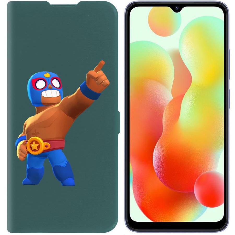 

Чехол-книжка Krutoff Eco Book для Xiaomi Redmi 12C Brawl Stars-Эль Примо (зелёный опал)