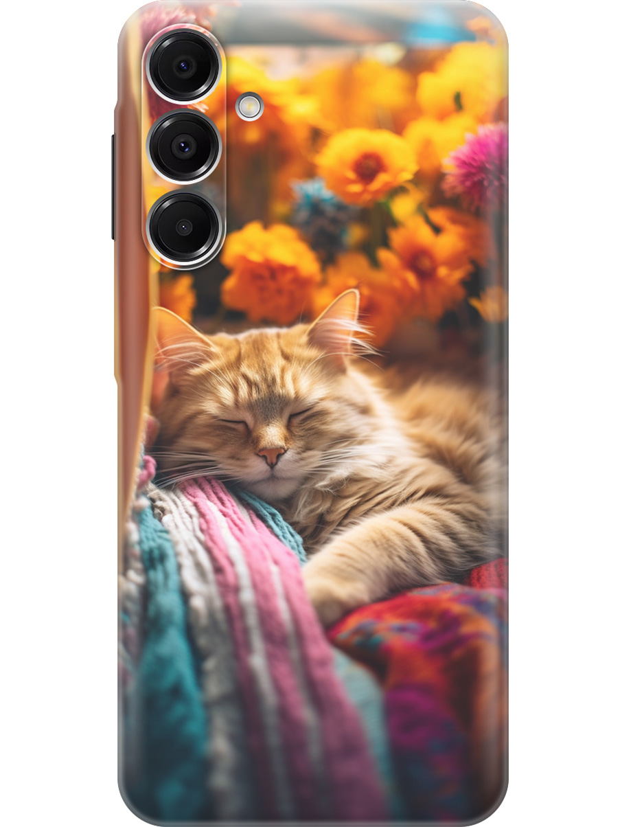 

Силиконовый чехол на Samsung Galaxy A16 с принтом "Спящий на пледе котик", Прозрачный;белый;желтый, 786721711