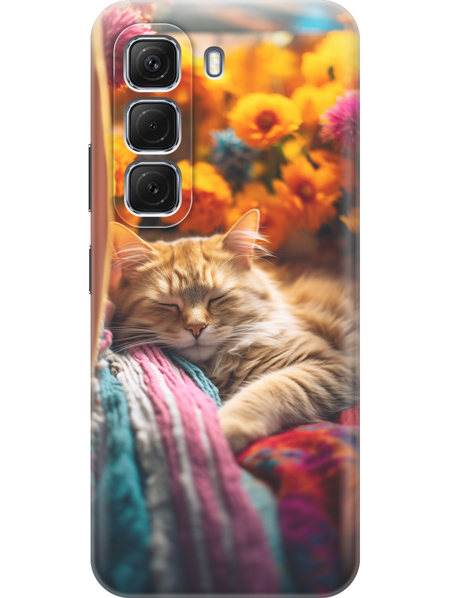 

Силиконовый чехол на Infinix Hot 50 4G с принтом "Спящий на пледе котик", Прозрачный;белый;желтый, 786718711