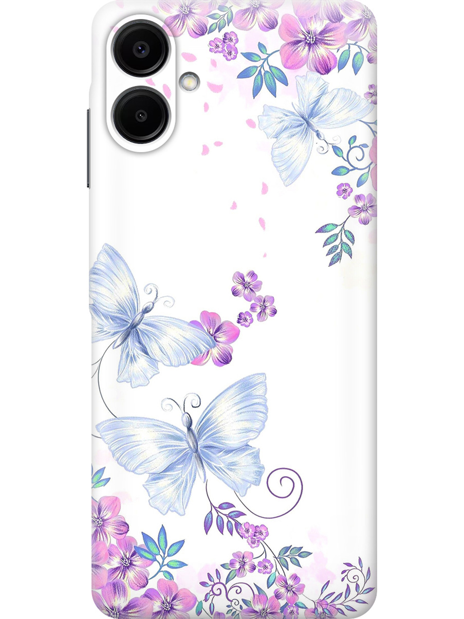 

Силиконовый чехол на Samsung Galaxy A06 с принтом "Бабочки и фиалки", Прозрачный;белый;фиолетовый, 786717523