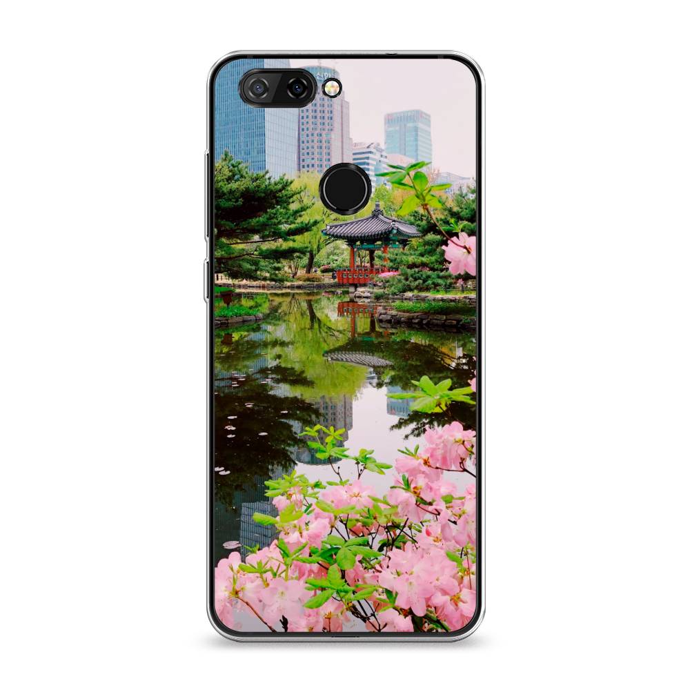 

Чехол на ZTE Blade V9 "Сакура возле озера", Зеленый;розовый;голубой, 132450-2
