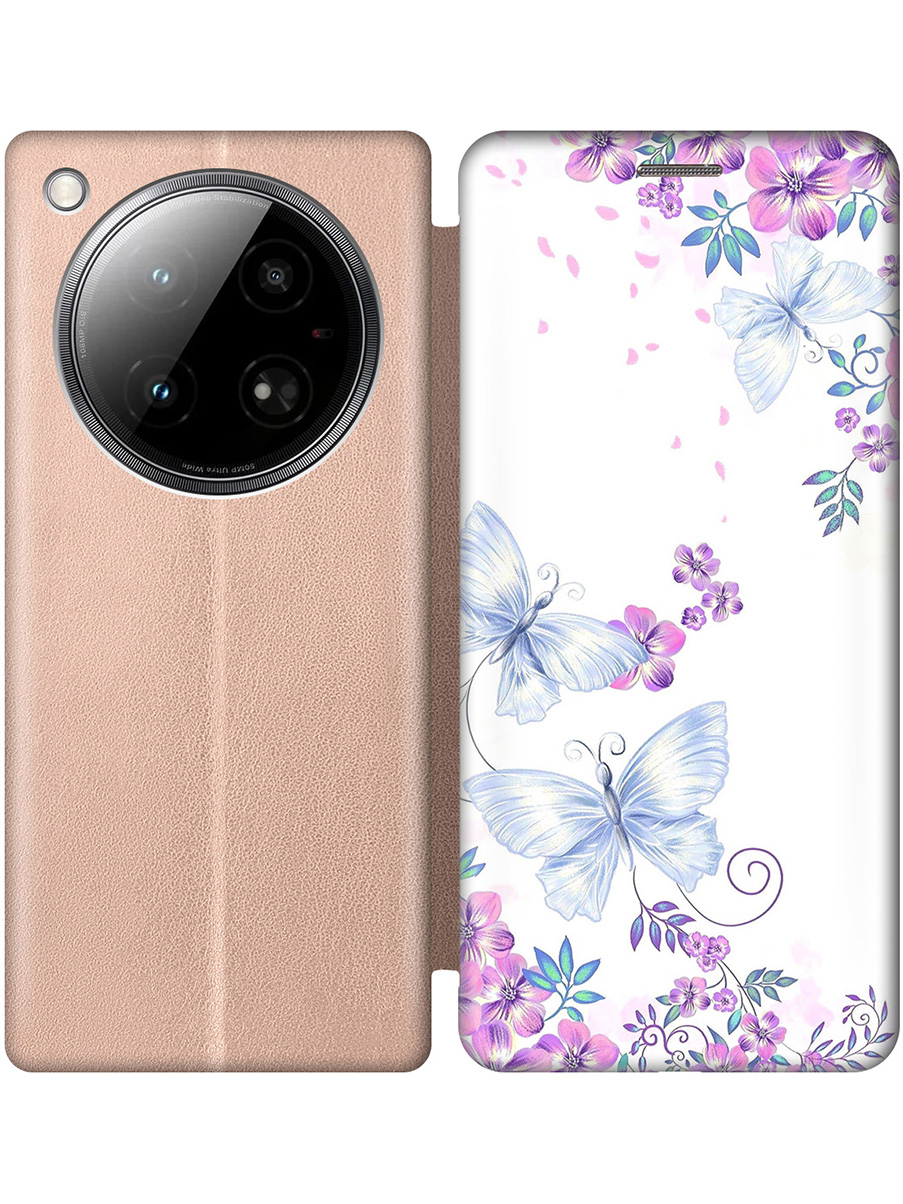 

Чехол-книжка на Infinix Zero 40 4G с принтом "Бабочки и фиалки" золотой, Золотистый;белый;фиолетовый, 786722323
