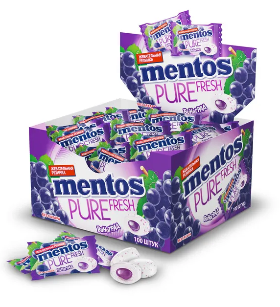 Жевательная резинка Mentos Pure Fresh Виноград, 100 шт по 2 г