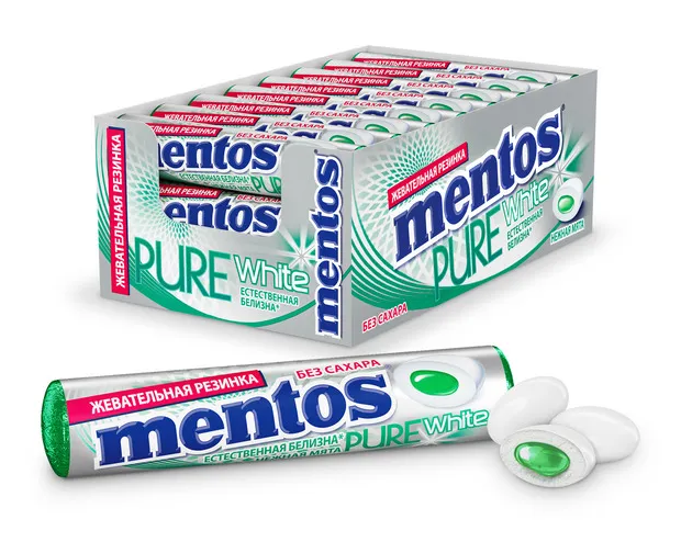 Жевательная резинка Mentos Pure White Нежная мята, 24 шт. по 15,5г.