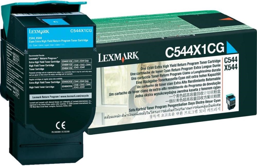 Тонер-картридж для лазерного принтера Lexmark C544X1CG голубой, оригинальный