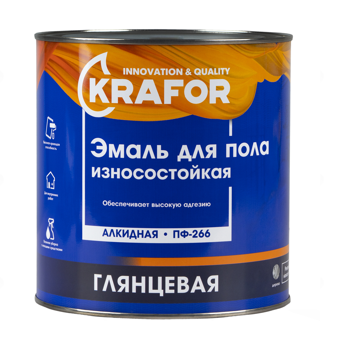 Эмаль ПФ-266 для пола Krafor, алкидная, глянцевая, 2,7 кг, золотистая