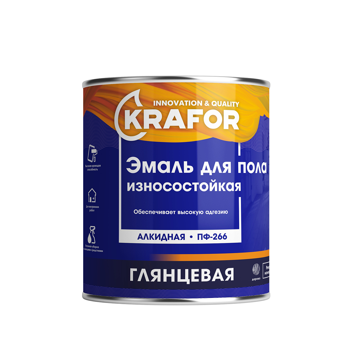 Эмаль ПФ-266 для пола Krafor, алкидная, глянцевая, 6 кг, красно-коричневая