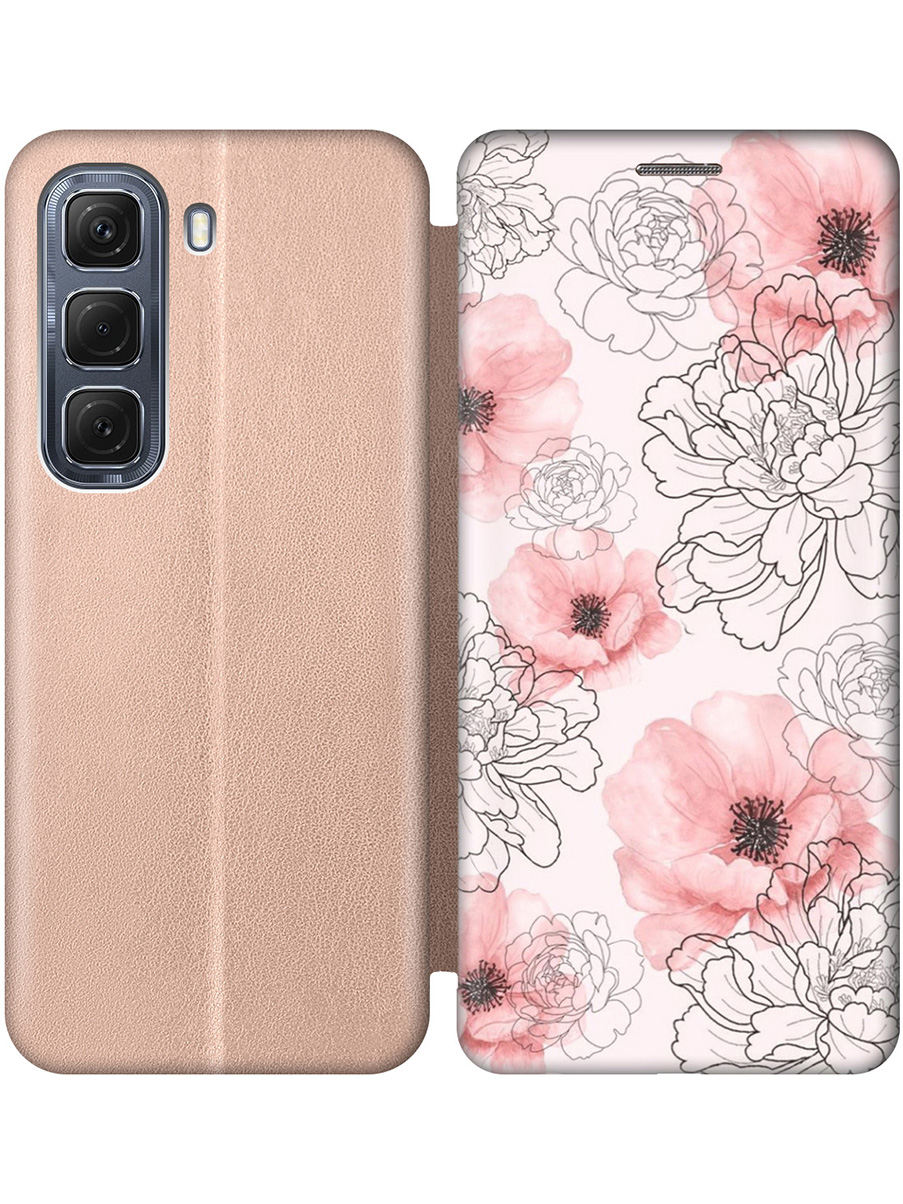 

Чехол-книжка на Infinix Hot 50 4G с принтом "Нежно-розовые цветы" золотой, Золотистый;розовый, 786718723