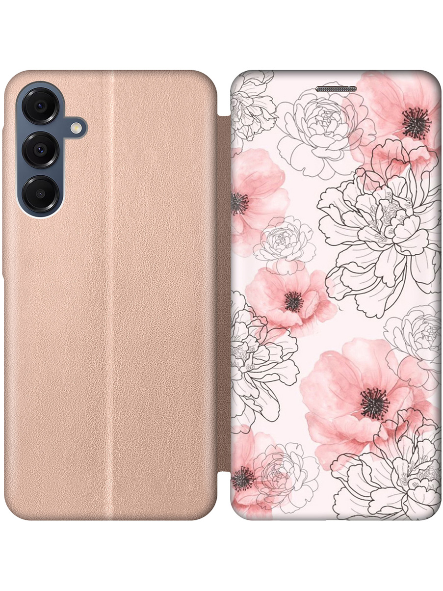 

Чехол-книжка на Samsung Galaxy A16 с принтом "Нежно-розовые цветы" золотой, Золотистый;розовый, 786721723