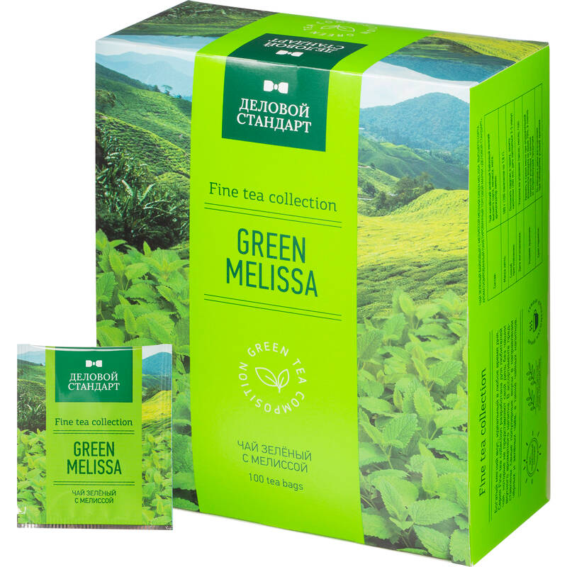 

Чай Деловой Стандарт Green melissa зелен.с мелиссой 100 пакx1,8гр/уп