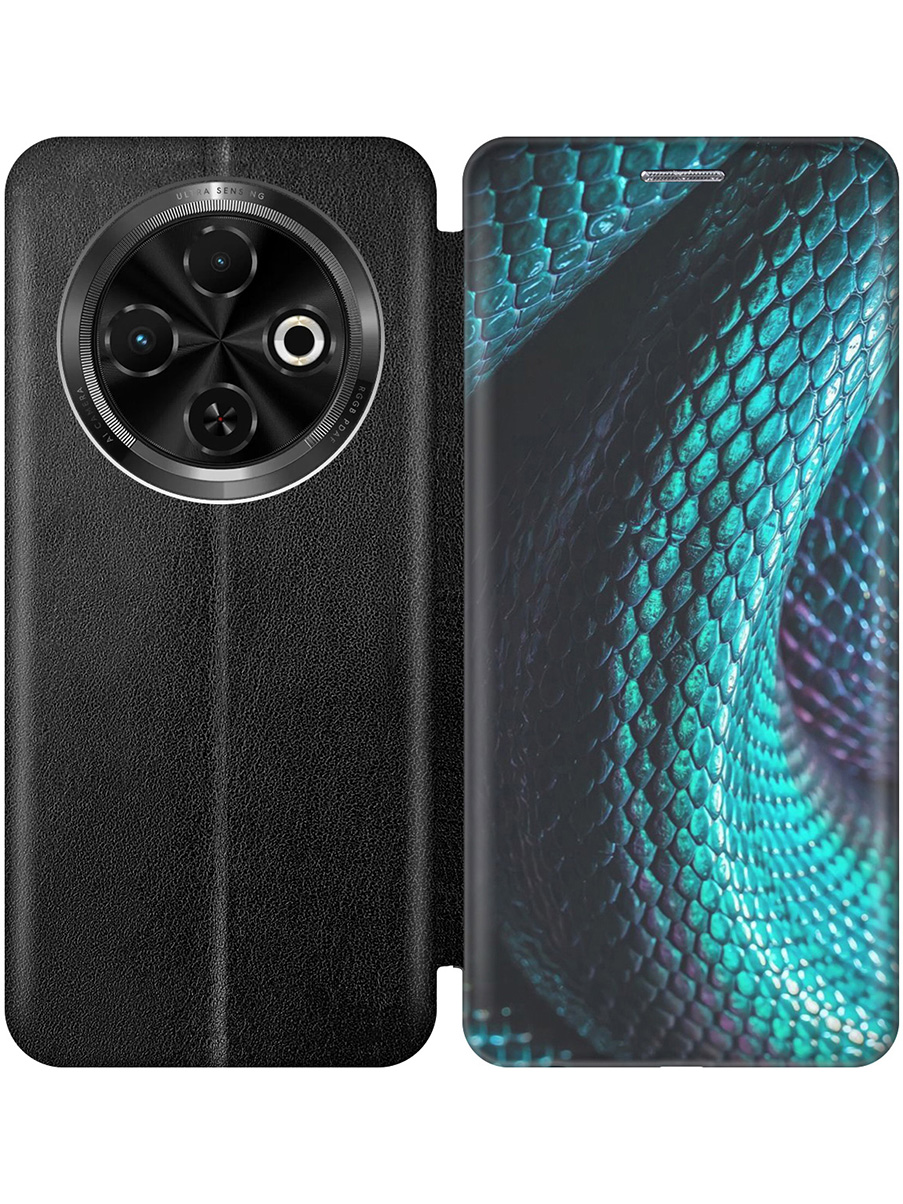 

Чехол-книжка на Tecno Spark 30C с принтом "Змеиная кожа" черный, Черный;зеленый;синий, 786716332