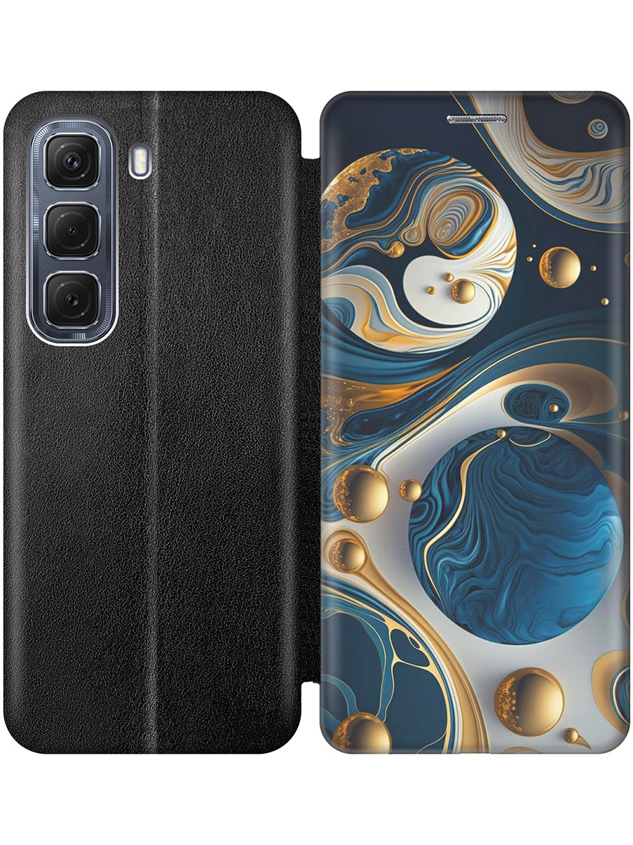 

Чехол-книжка на Infinix Hot 50 4G с принтом "Сине-золотые фигуры" черный, Черный;желтый;синий, 786718732