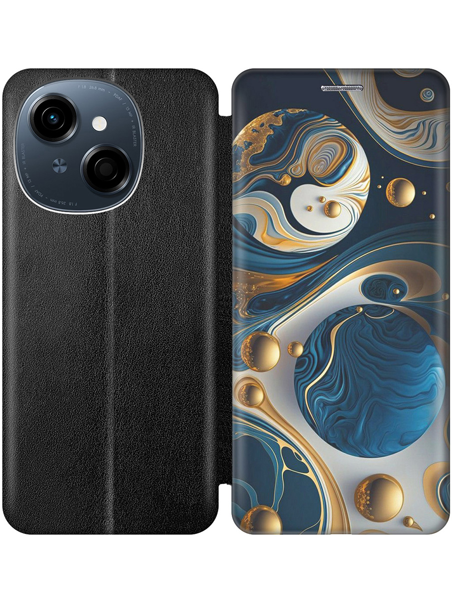 

Чехол-книжка на Tecno Spark Go 1/Pop 9 с принтом "Сине-золотые фигуры" черный, Черный;желтый;синий, 786716932