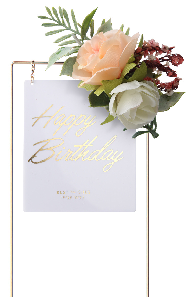 

Топпер для торта Happy Birthday в металлической рамке, с букетом, Белый