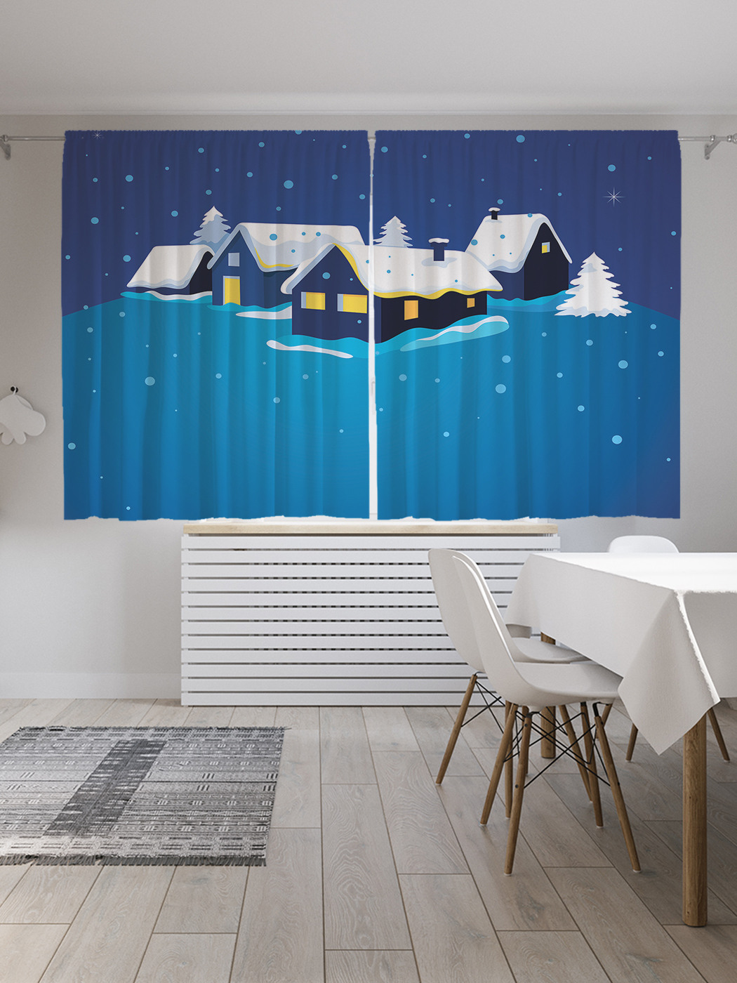 

Шторы JoyArty с фотопечатью "Зимняя деревня" из сатена, 290х180 см, Зимняя деревня