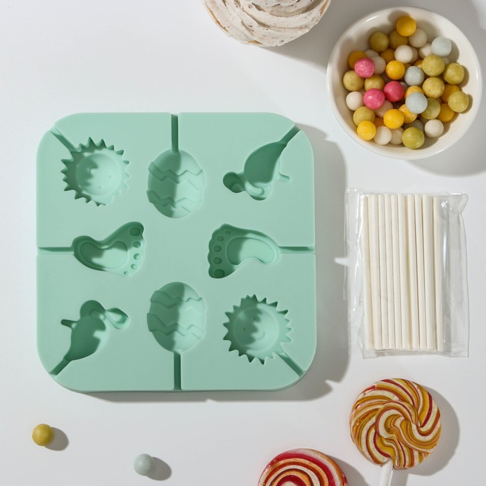 Форма для леденцов «Солнечный день», 8 ячеек, 14x14x1,5 см, с палочками, цвет МИКС, В ассортименте, Силиконовые формы для леденцов 3D