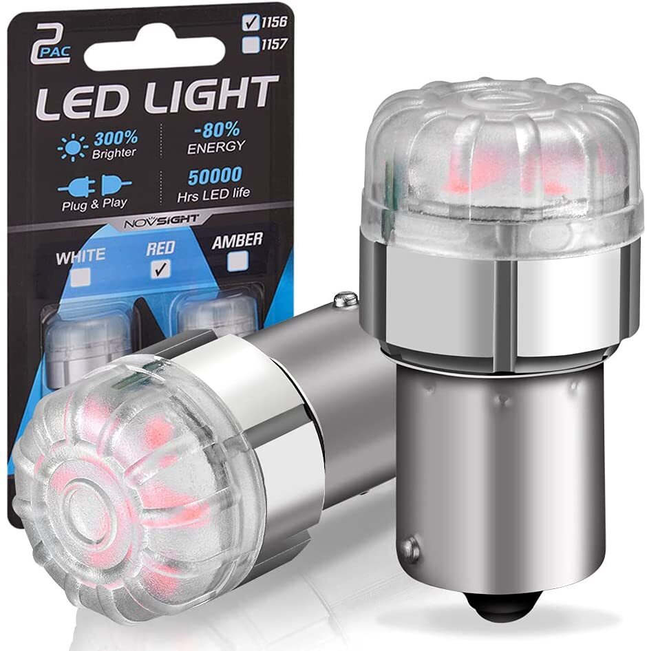

Светодиодная LED лампа Novsight 1156 P21W цоколь BA15S 2 шт одноконтактные красные 2400К