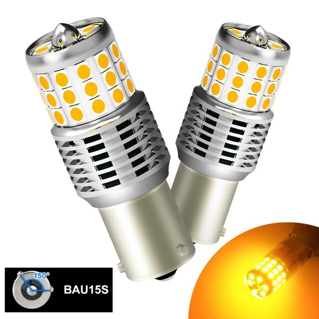 Светодиодная LED лампа AUXITO 1156 P21W цоколь BAU15S 2 шт поворотники с обманкой желтые