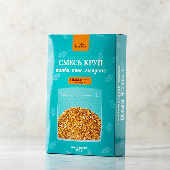 

Смесь круп ВкусВилл полба-овес-амарант в пакетиках 300 г