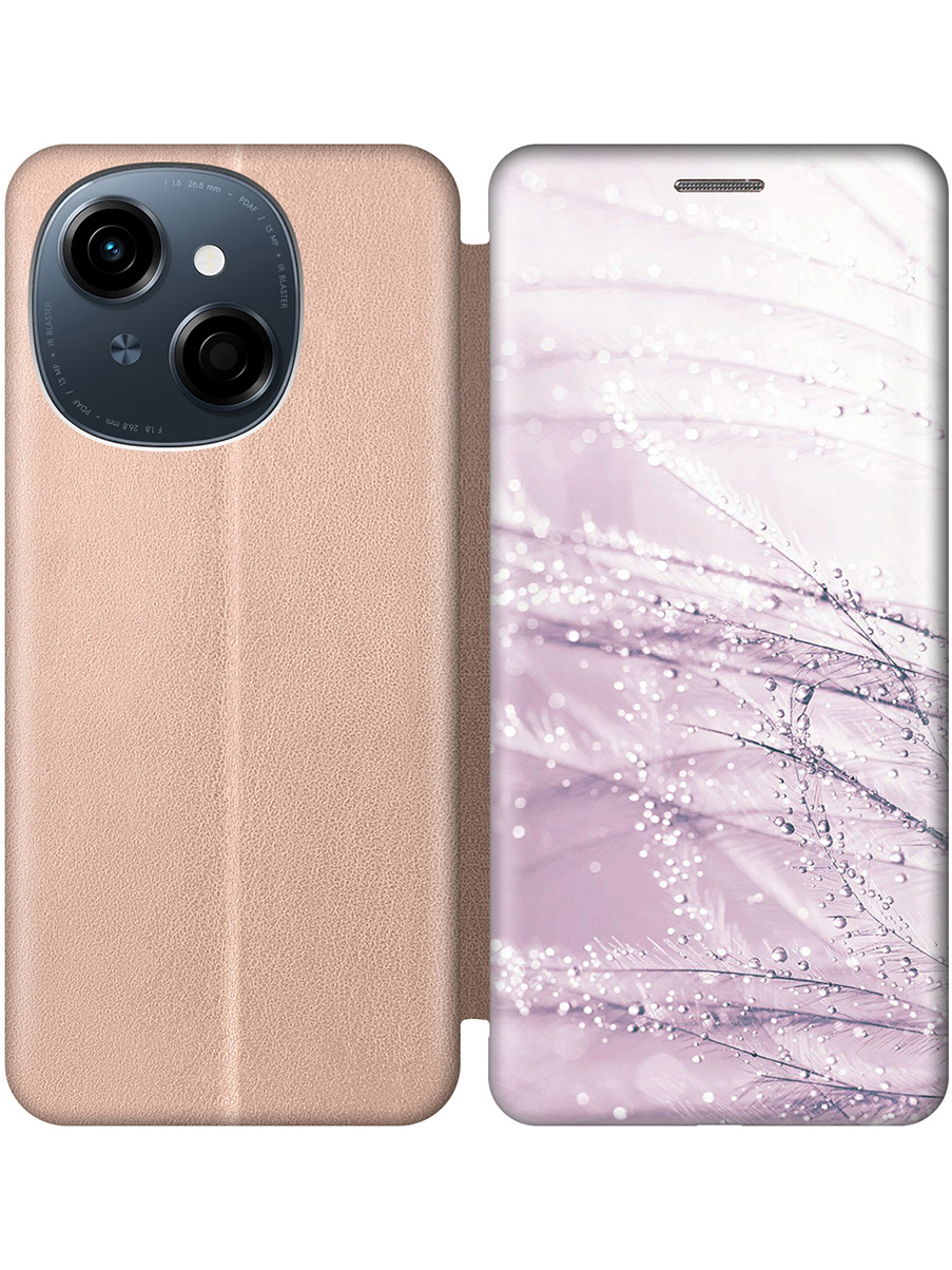 

Чехол-книжка на Tecno Spark Go 1/Pop 9 с принтом "Капли на розовой траве" золотой, Золотистый;розовый, 786716923