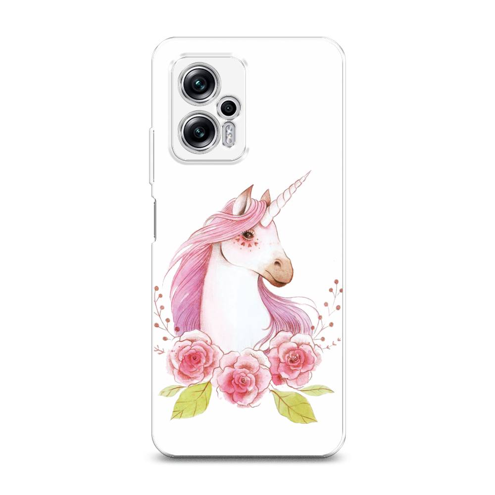 

Чехол на Xiaomi Poco X4 GT/Redmi Note 11T Pro/11T Pro Plus "Единорог цветы", Белый;розовый;серый, 315250-1