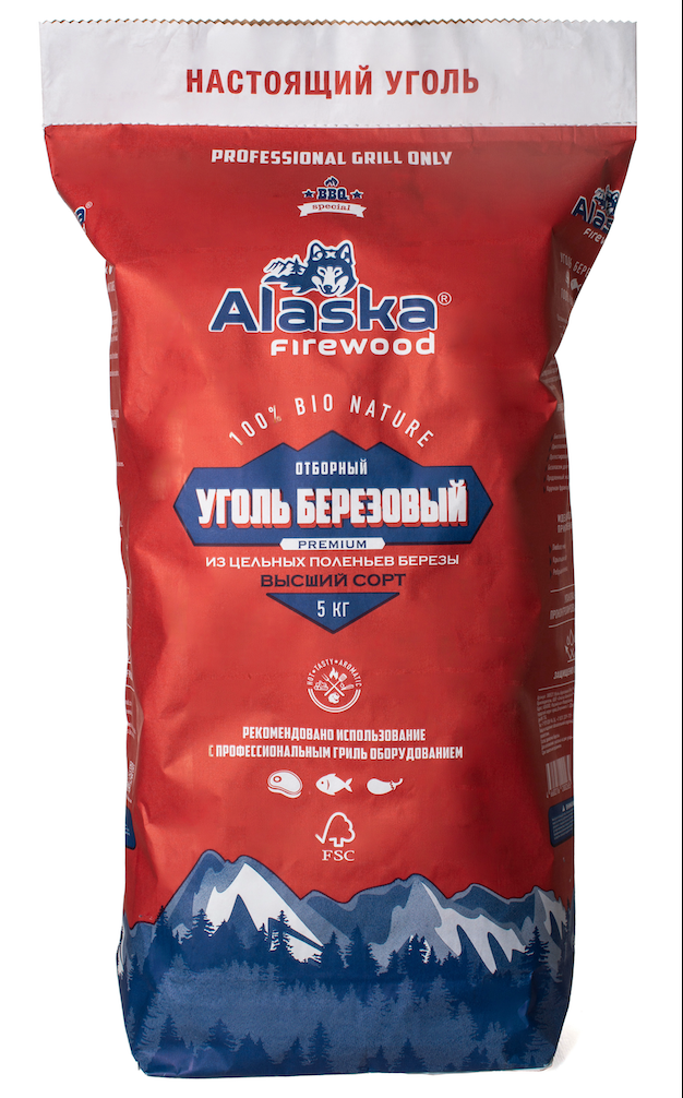 Уголь березодля для гриля и мангала Alaska Firewood Premium 180521 5 кг