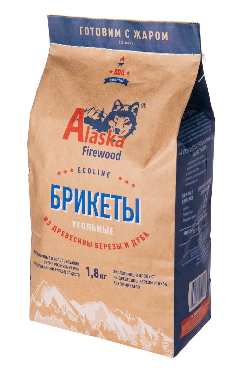 Брикеты угольные для гриля и мангала Alaska Firewood Eco 191801 1,8 кг