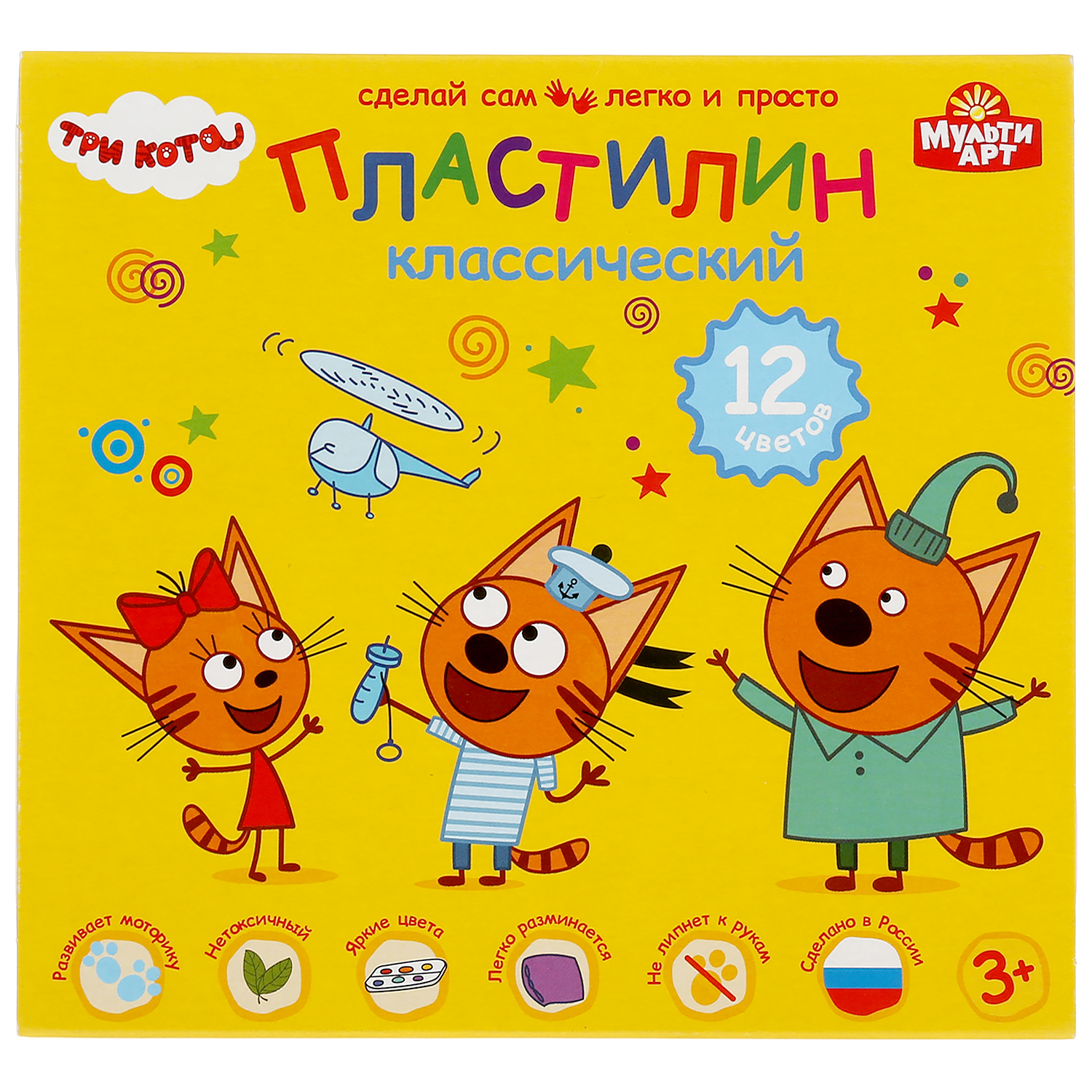 фото Пластилин классический multiart три кота 100modclay-12-180g-tc multi art