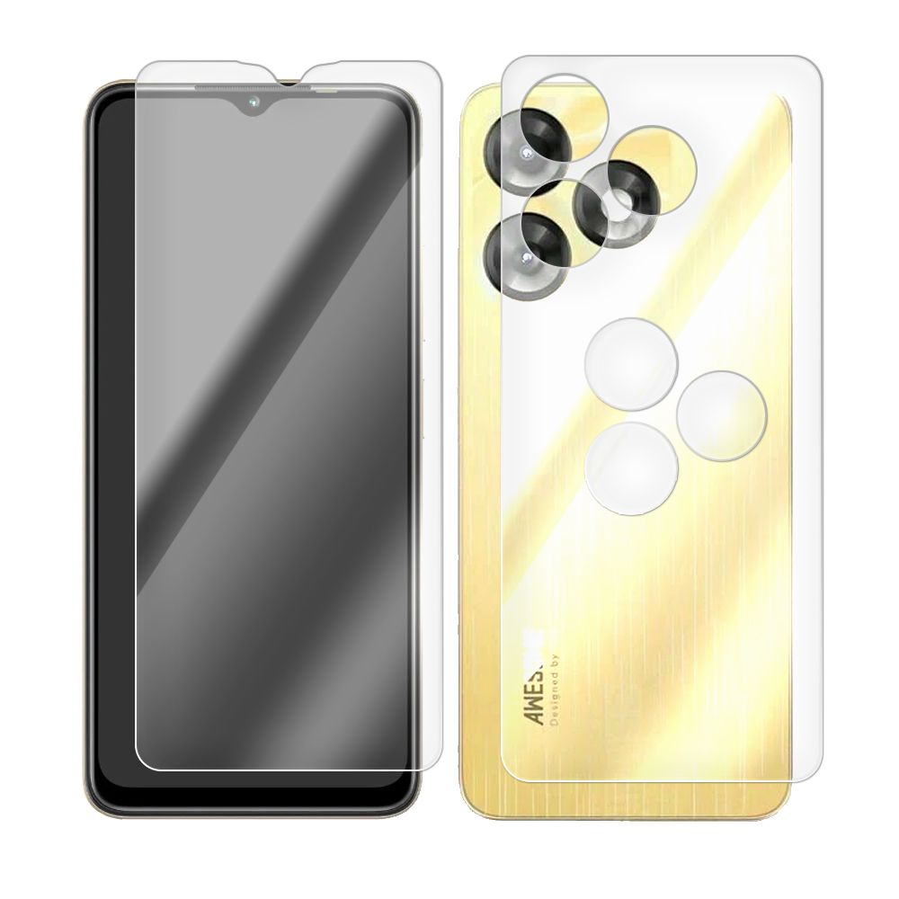 

Комплект из защитных гибридных стекол для Itel A70 перед/зад/камера