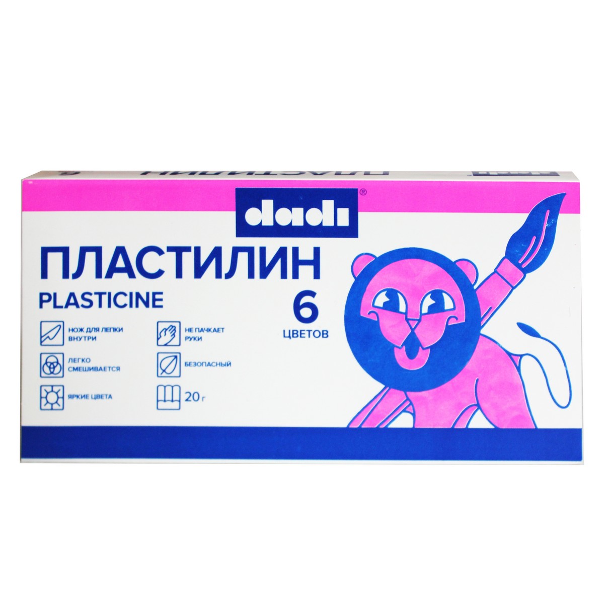 

Пластилин Dadi 6 цветов DPL20-06A, Черный;белый;синий;красный;зеленый;желтый