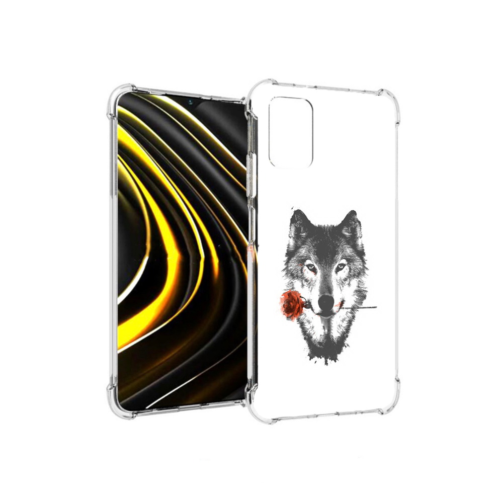 

Чехол MyPads Tocco для Xiaomi Poco M3 волк с розой (PT156204.280.270), Прозрачный, Tocco