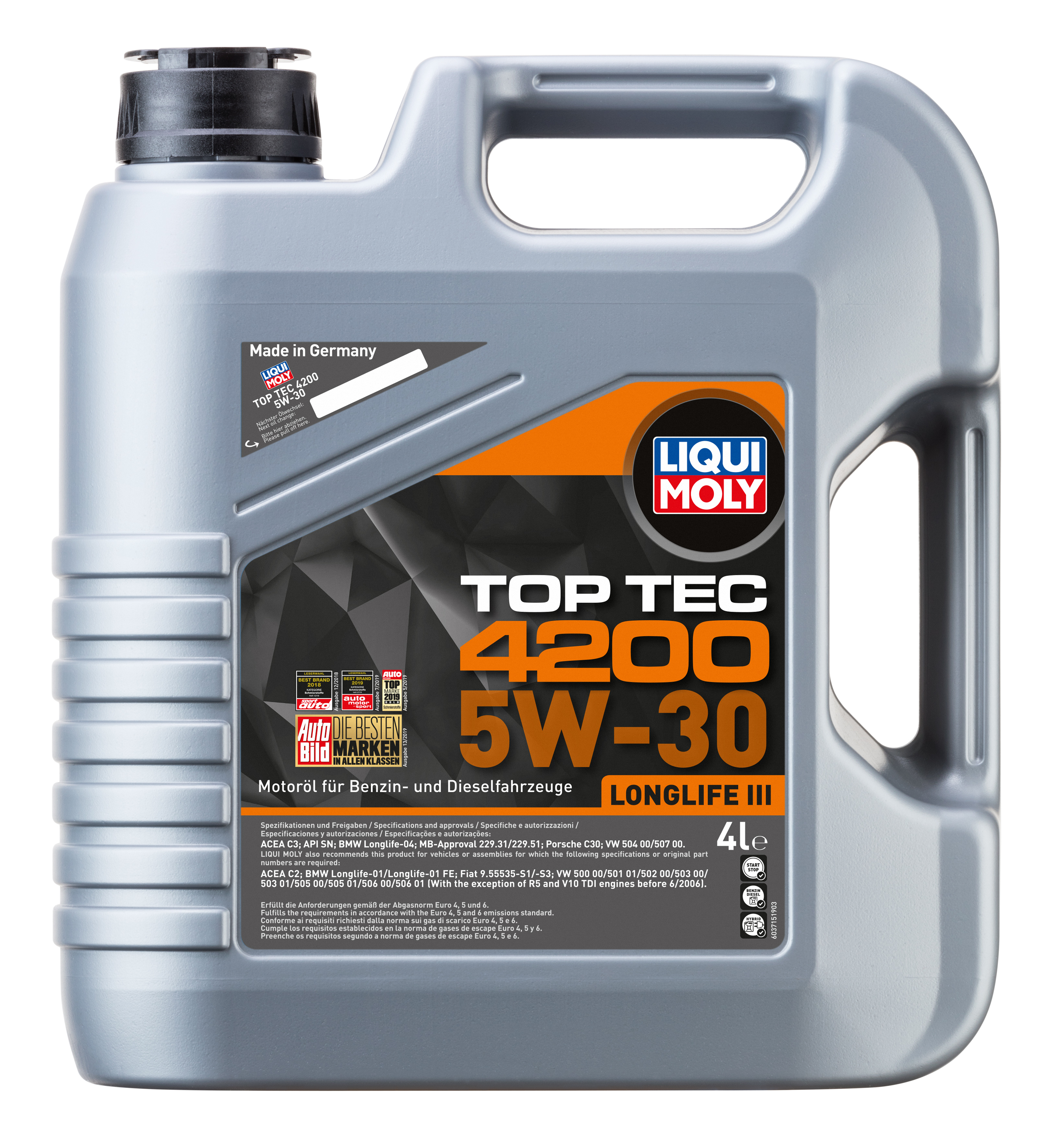 Моторное масло LIQUI MOLY синтетическое Top Tec 4200 5W30 4л
