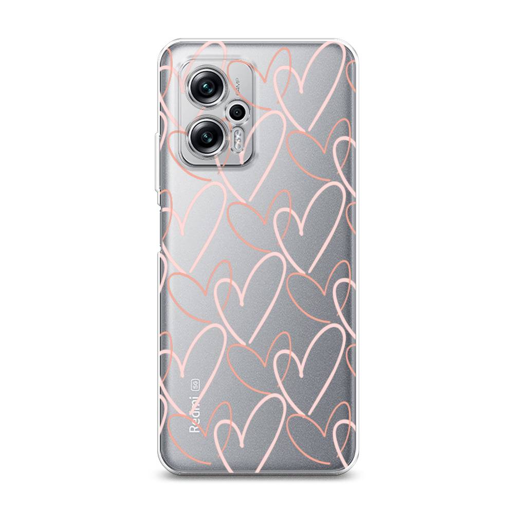 

Чехол на Xiaomi Poco X4 GT/Redmi Note 11T Pro/11T Pro Plus "Узор из сердечек", Розовый;бежевый, 315250-6