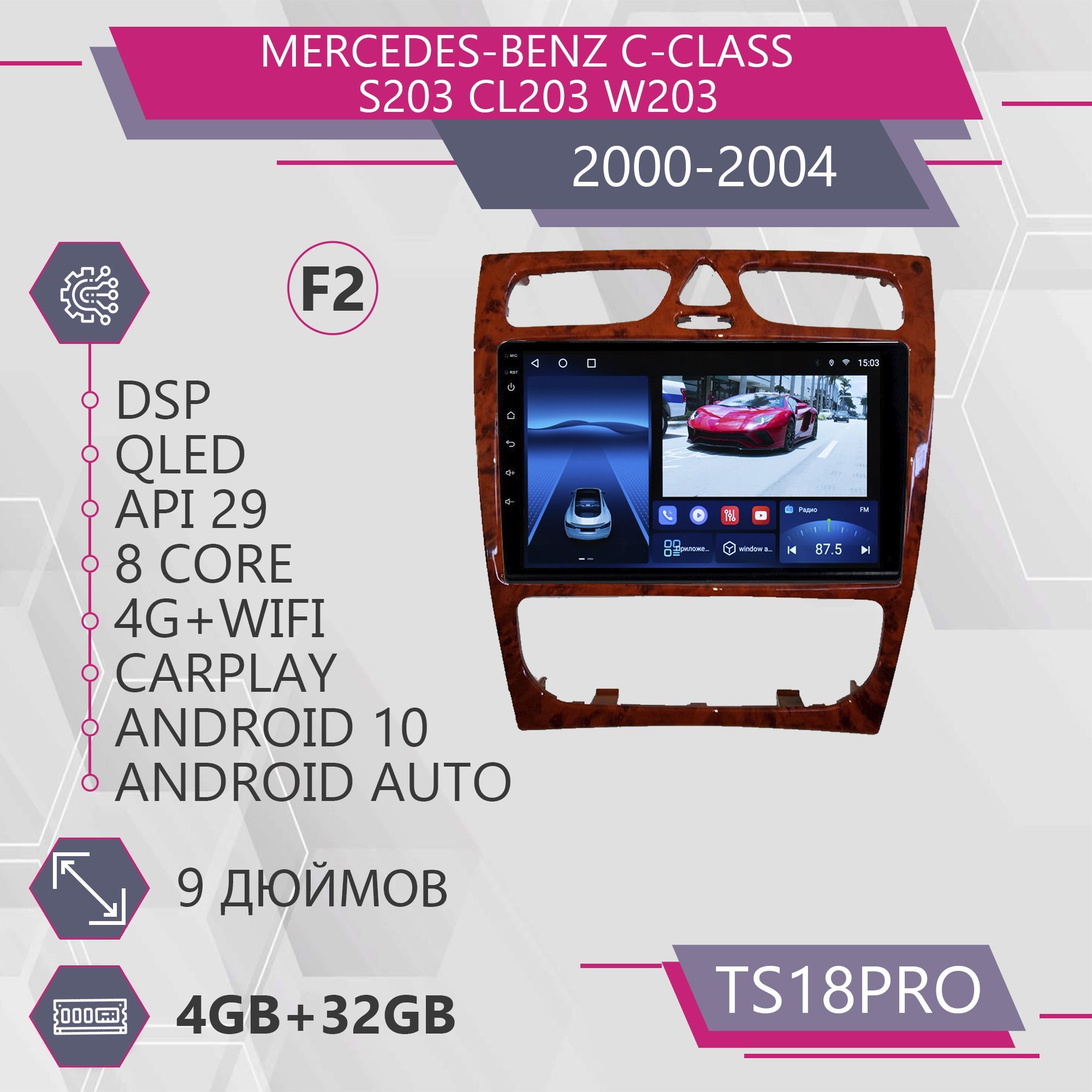 Магнитола Точка Звука TS18Pro для Mercedes-Benz C-Class S203 Мерседес-Бенз 432GB 1999900₽