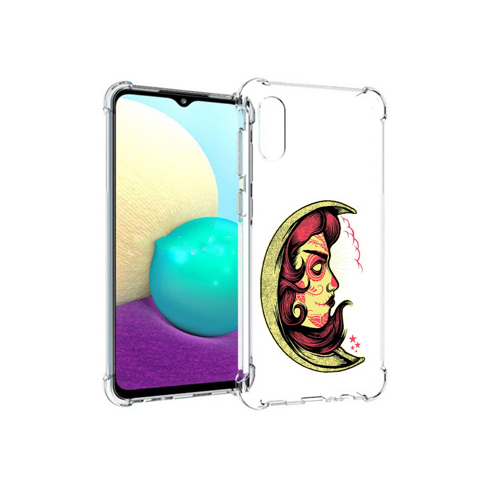 

Чехол MyPads Tocco для Samsung Galaxy M02 желтый полумесяц с лицом девушки, Прозрачный, Tocco