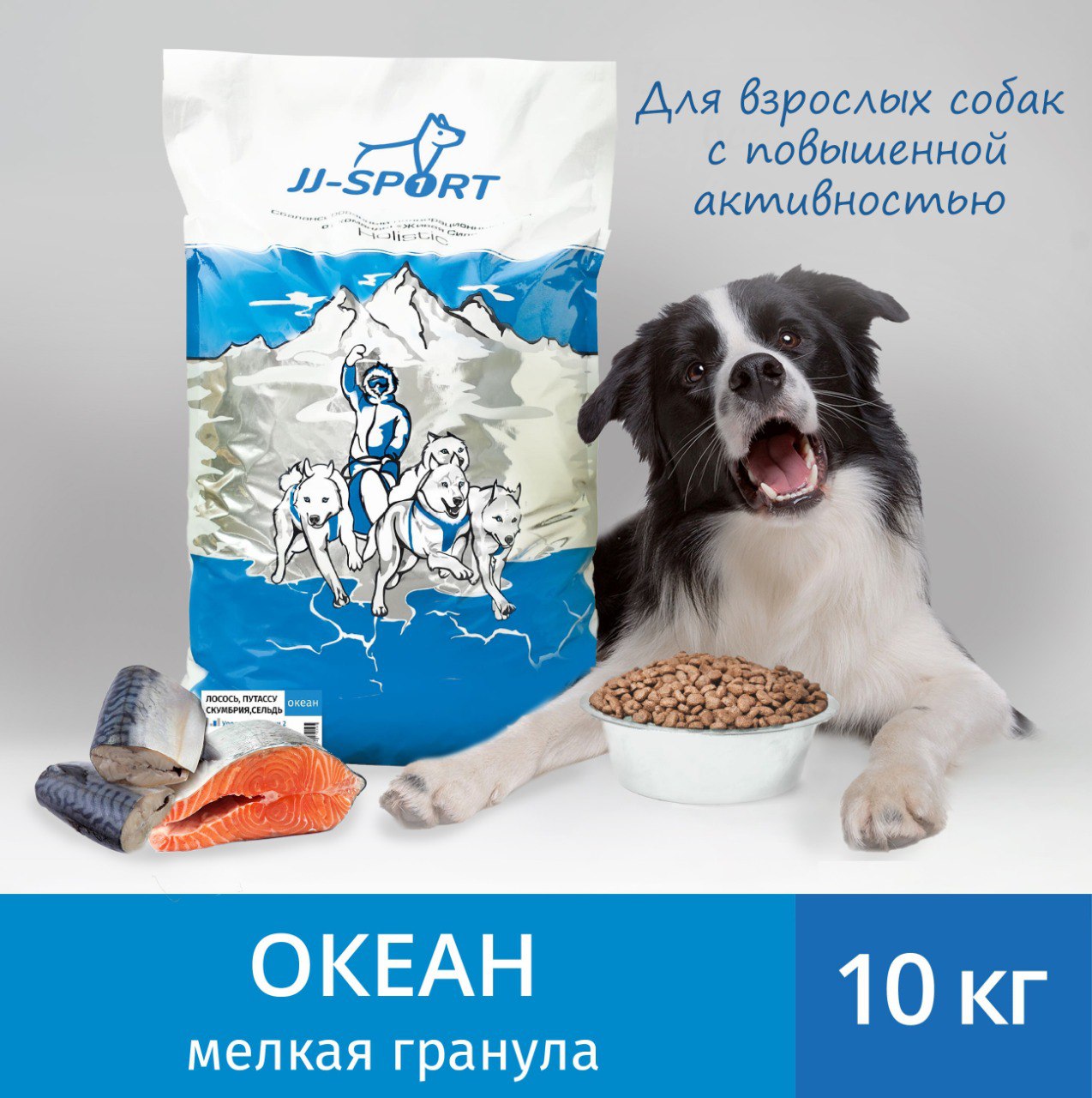 Сухой корм для собак JJ-SPORT Океан, с рыбой, мелкая гранула, 10 кг
