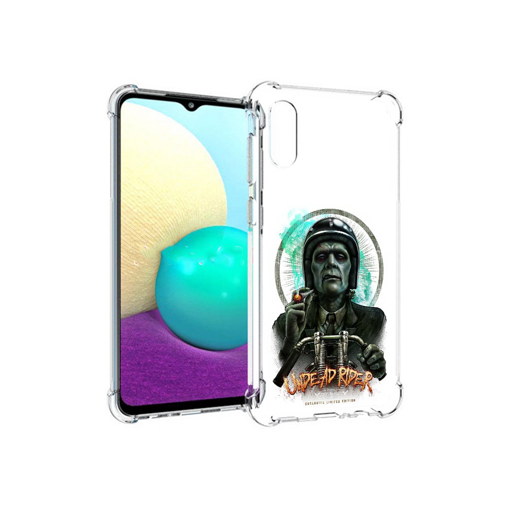 

Чехол MyPads Tocco для Samsung Galaxy M02 зеленый мужчина с сигаретой на мотоцикле, Прозрачный, Tocco