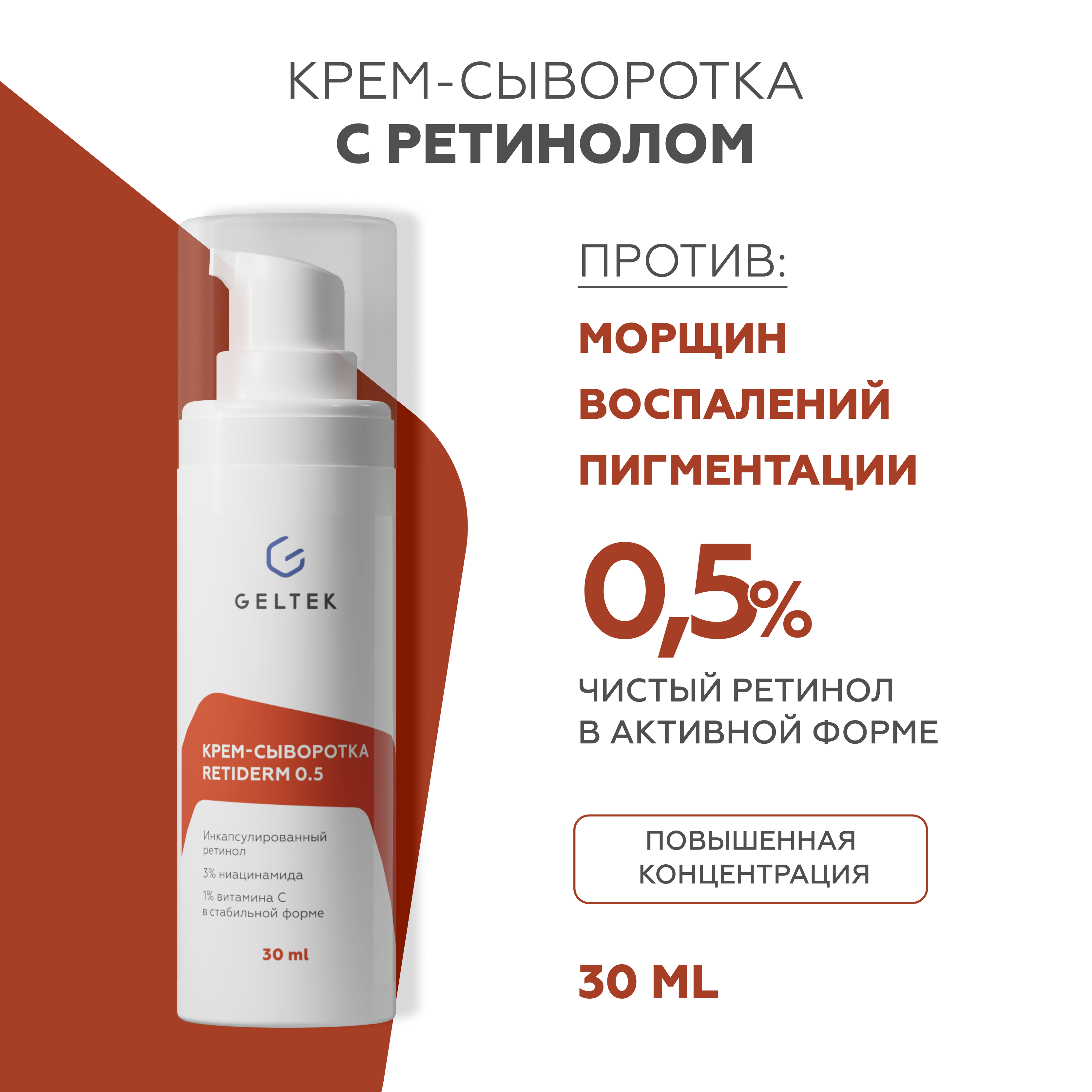 Крем-сыворотка для лица Гельтек Retiderm 0.5 с ретинолом, против морщин 30 мл