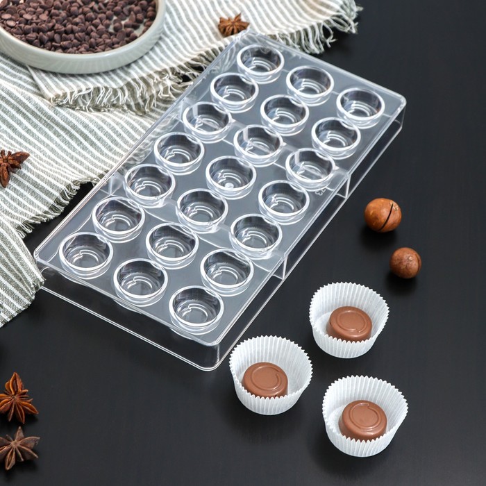 Форма для шоколада и конфет KONFINETTA «Тоффи. Круг», 27,5x17,5x2,5 см, 21 ячейка, ячейка