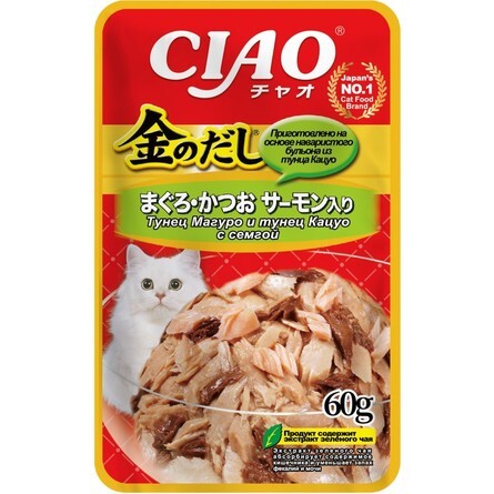 

Влажный корм для кошек Inaba Kinnodashi, микс тунцов и семга в желе, 60 г