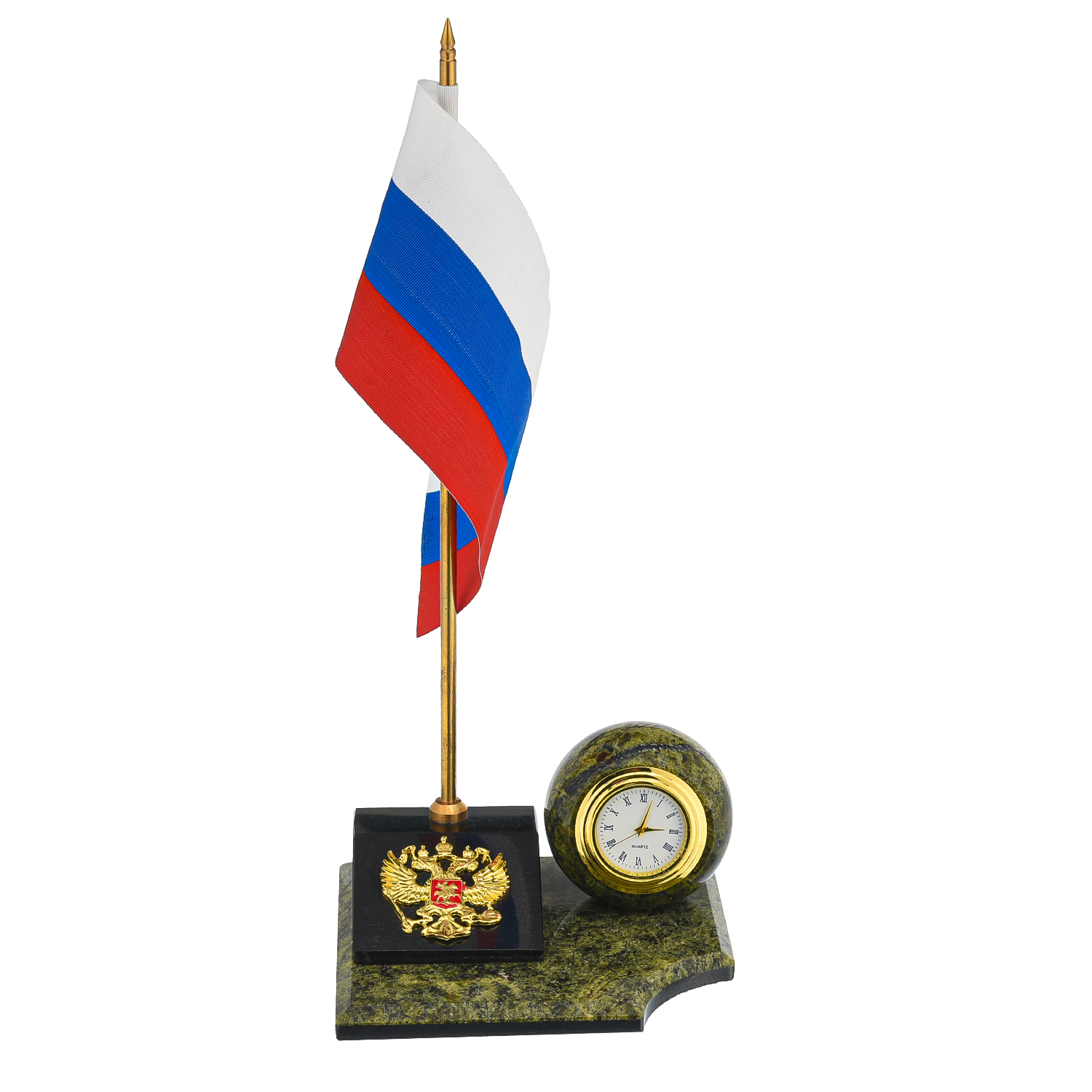 

Часы из змеевика "Шар на подставке" с флагом и гербом